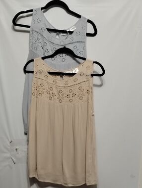 Forbidden Eyelet Sleeveless Crochet Yoke Cottagecore Tank Top - Beige